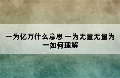 一为亿万什么意思 一为无量无量为一如何理解